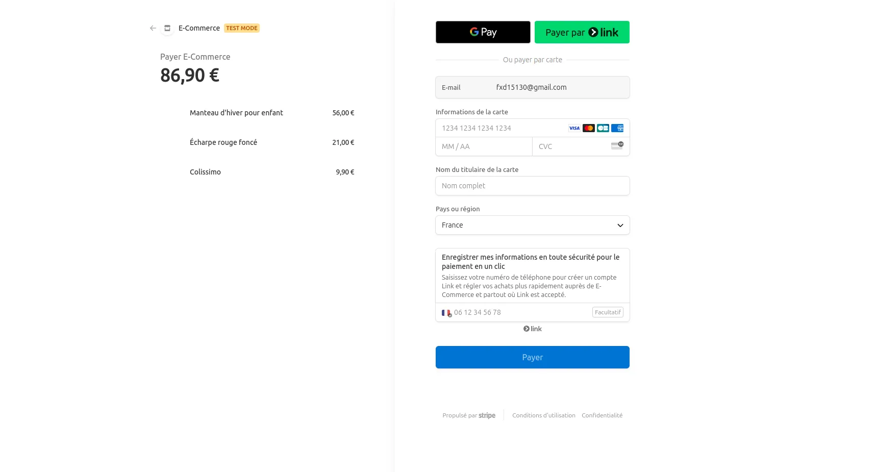 Page de paiement
