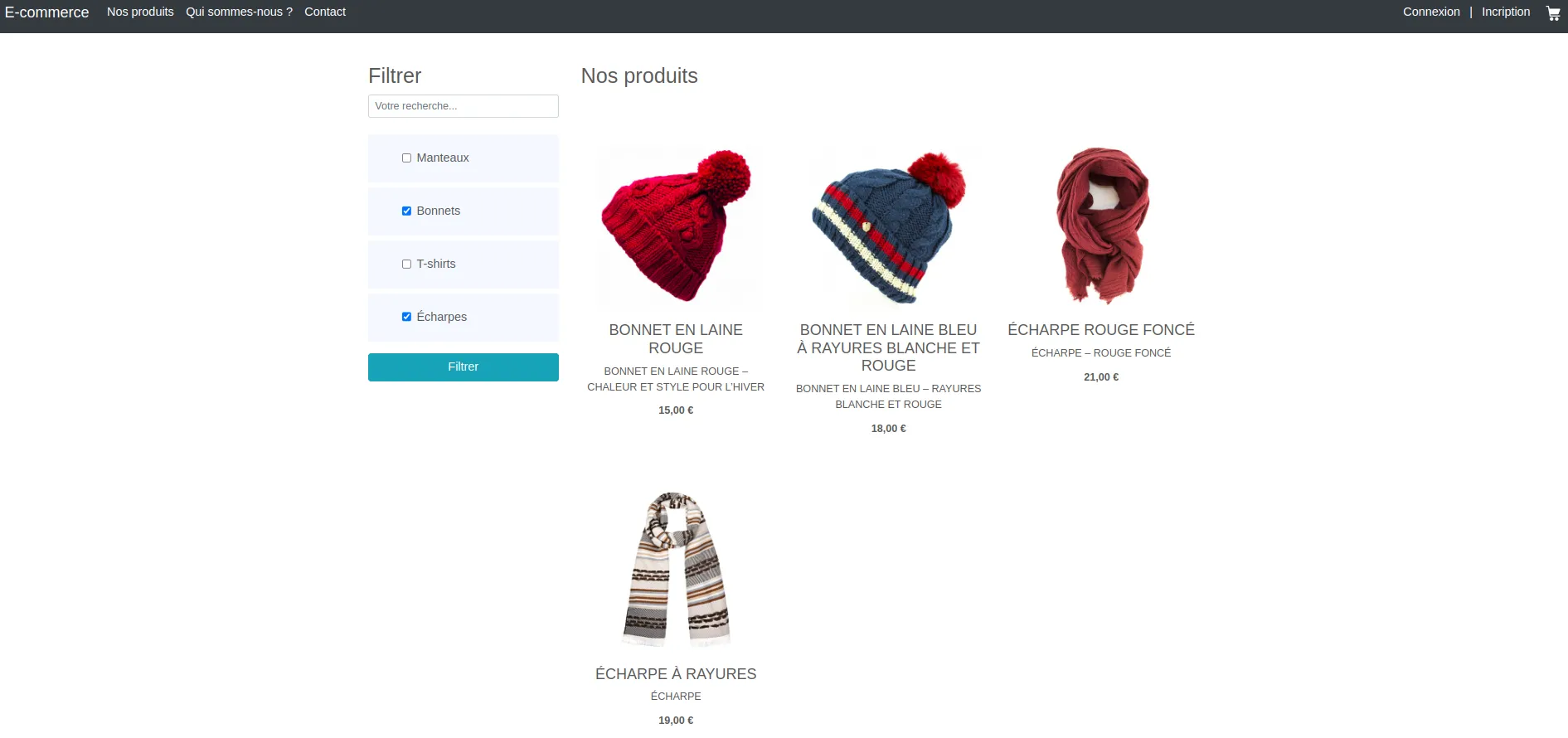 Page de catalogue