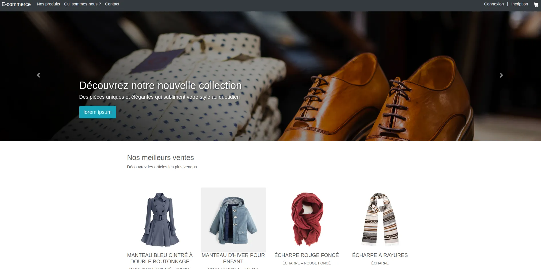 Page d'accueil de la boutique